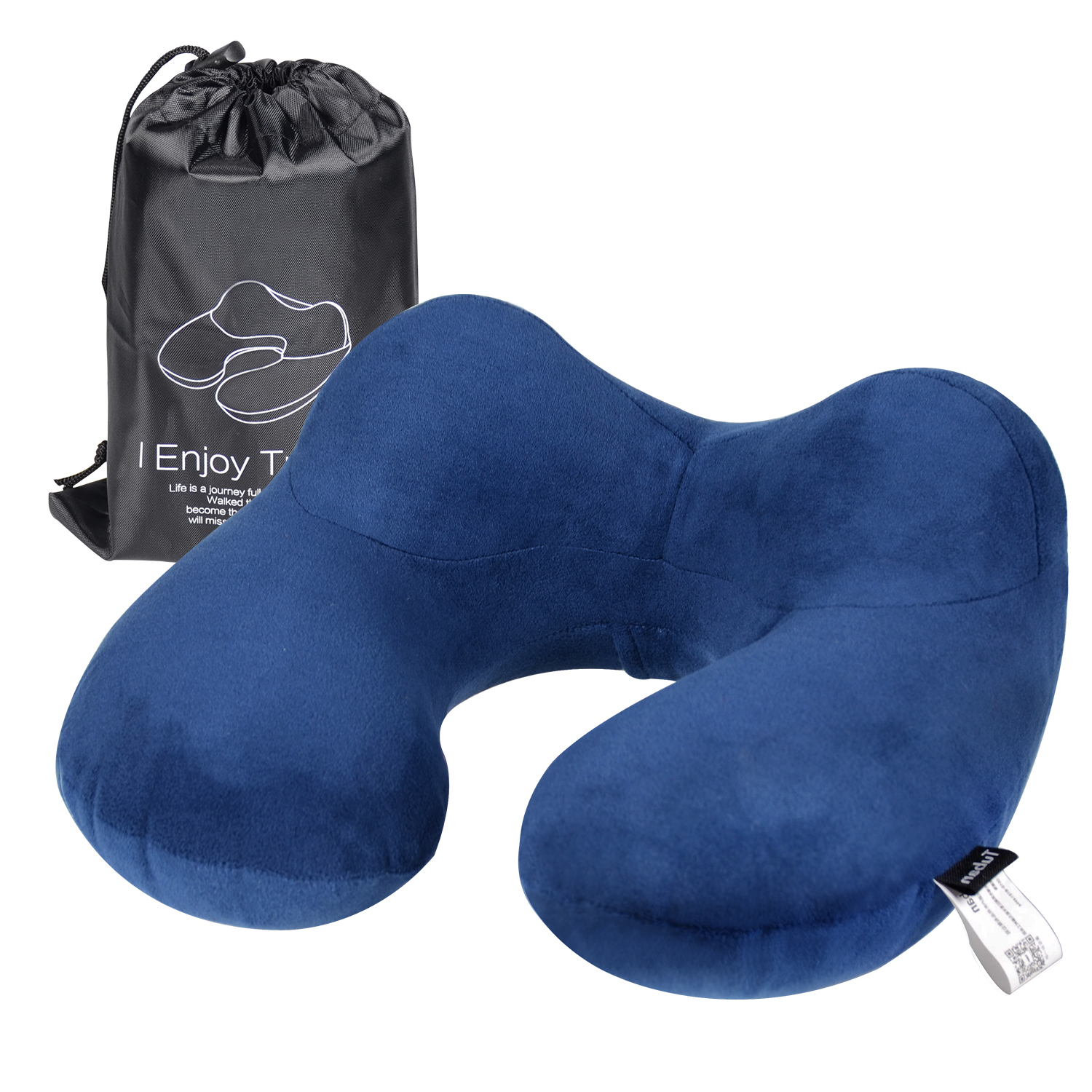 Hawkko Travel Pillow Soft Inflatable Neck Pillow Support-Compact & Lightweight for Sleeping on Airplane, Car, and Train, Carrying Bag-Extremely Portable (Navy)